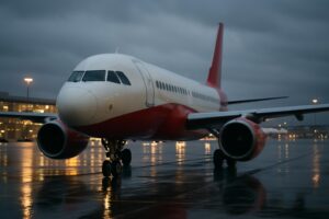 Lietadlo Austrian Airlines na letisku vo Viedni po zverejnení polročných výsledkov 2026 so stratou