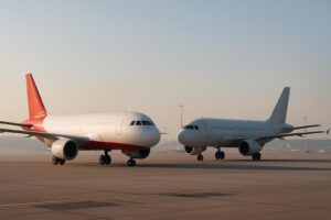 Austrian Airlines vs Wizz Air - lietadlá na letiskovej ploche