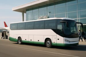 CAT Viedeň – náhradný autobus City Airport Train pred letiskom Viedeň